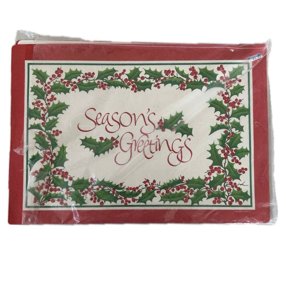 Vtg 1989 Scott Season Greetings Holly Berries Boarder Christmas Paper Placemats